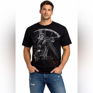 Y2K Harley-Davidson HD Ink Grim Reaper Graphic Biker Tee Black Size Large